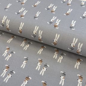 Pletenina Bunny buddies grey digital print