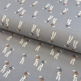Pletenina Bunny buddies grey digital print