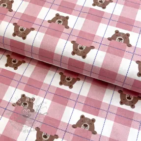 Bombažna tkanina FLANNEL Bear check light pink