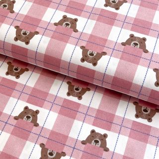 Bombažna tkanina FLANNEL Bear check light pink