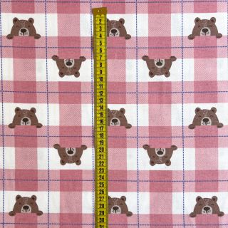 Bombažna tkanina FLANNEL Bear check light pink