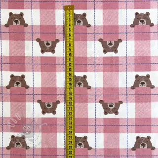 Bombažna tkanina FLANNEL Bear check light pink