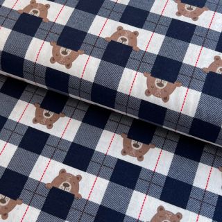 Bombažna tkanina FLANNEL Bear check navy