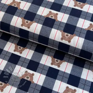 Bombažna tkanina FLANNEL Bear check navy