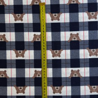 Bombažna tkanina FLANNEL Bear check navy