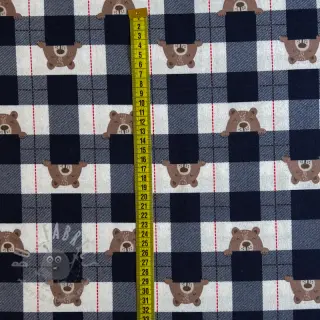 Bombažna tkanina FLANNEL Bear check navy