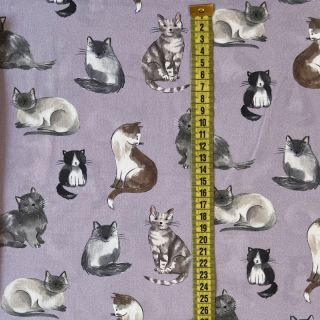 Bombažna tkanina Cats lavender digital print