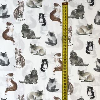 Bombažna tkanina Cats white digital print