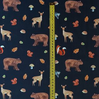 Bombažna tkanina Animals in the wood navy digital print
