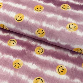 Dvojna gaza/muslin Happy faces blush digital print