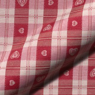 Dekorativna tkanina jacquard DOUBLE FACE Landhaus Heart Check dark red