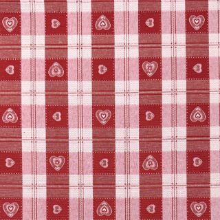 Dekorativno blago jacquard DOUBLE FACE Landhaus Heart Check dark red