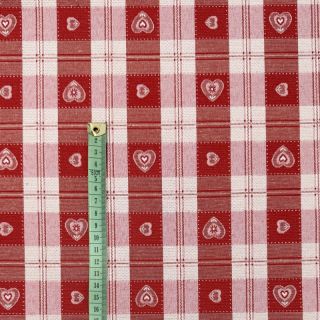Dekorativna tkanina jacquard DOUBLE FACE Landhaus Heart Check dark red