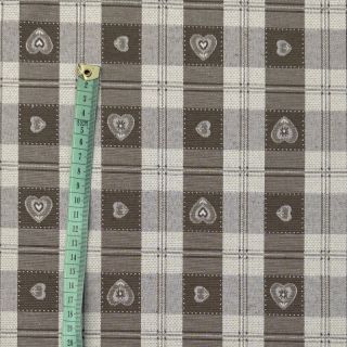 Dekorativna tkanina jacquard DOUBLE FACE Landhaus Heart Check taupe