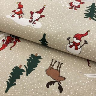 Dekorativna tkanina Linenlook Tomte ski family