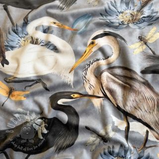 Dekorativno blago VELVET Heron bird steel grey