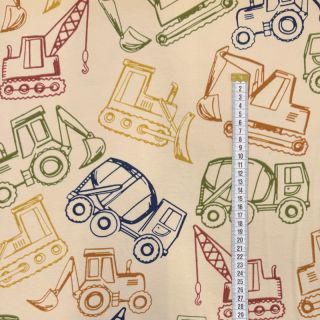 Pletene trenirko blago WORK VEHICLES sand digital print