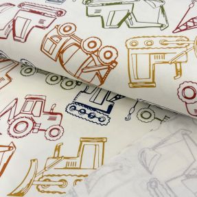 Pletene trenirko blago WORK VEHICLES off white digital print