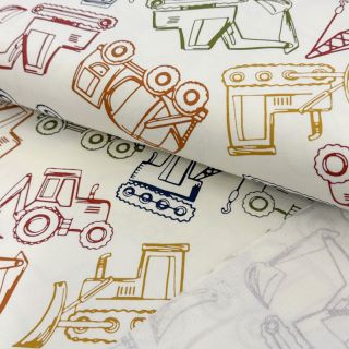 Pletene trenirko blago WORK VEHICLES off white digital print