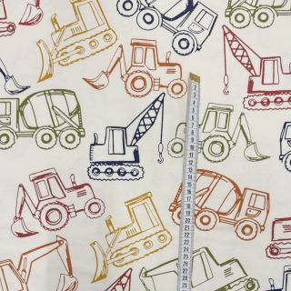 Pletene trenirko blago WORK VEHICLES off white digital print
