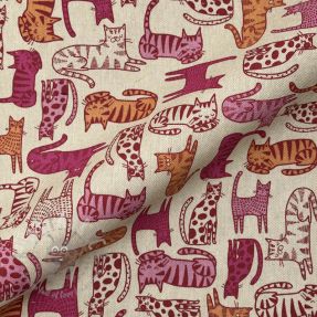 Dekorativno blago Linenlook Cat Wildlife Art pink