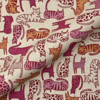 Dekorativna tkanina Linenlook Cat Wildlife Art pink