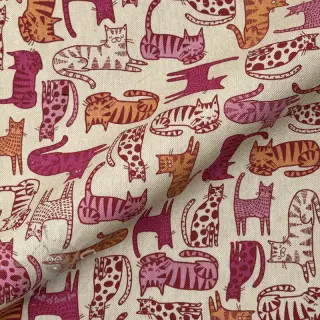 Dekorativno blago Linenlook Cat Wildlife Art pink