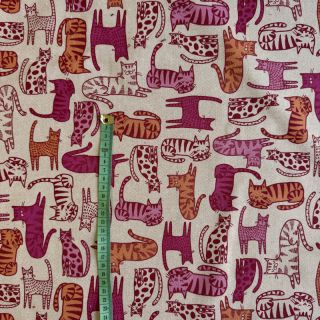 Dekorativna tkanina Linenlook Cat Wildlife Art pink