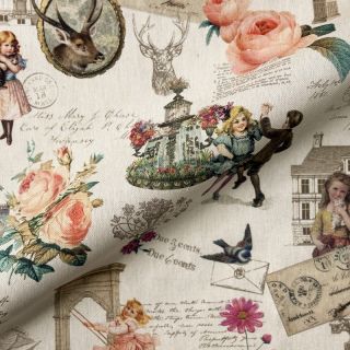 Dekorativna tkanina premium Linenlook Poetry Romantic Scene digital print