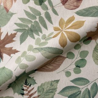 Dekorativno blago premium Linenlook Coloured Leaf Mix digital print