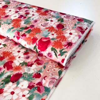 Viskoza SATIN Red flowers digital print