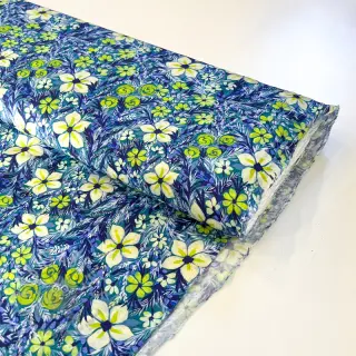 Viskoza SATIN Blue flowers digital print