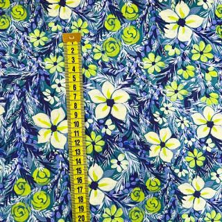 Viskoza SATIN Blue flowers digital print
