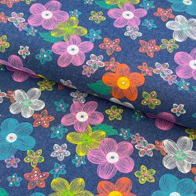 Bavlnená látka JEANS Painted flowers