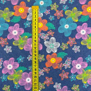 Bombažna tkanina JEANS Painted flowers