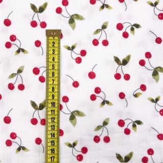 Dvoslojna gaza/muslin Cherries white digital print