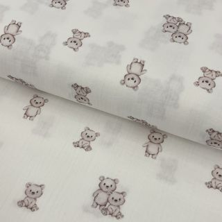 Dvoslojna gaza/muslin Teddy white digital print ORGANIC