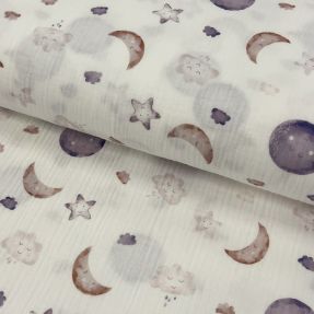Dvoslojna gaza/muslin Moon white digital print ORGANIC