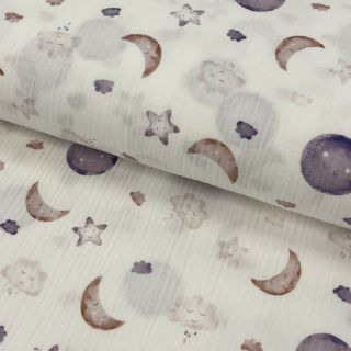 Dvoslojna gaza/muslin Moon white digital print ORGANIC