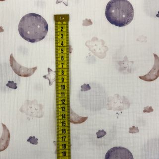 Dvoslojna gaza/muslin Moon white digital print ORGANIC