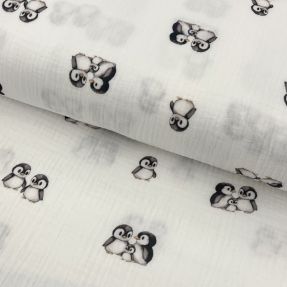 Dvoslojna gaza/muslin Penguin white digital print ORGANIC