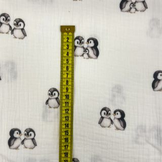 Dvoslojna gaza/muslin Penguin white digital print ORGANIC