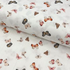 Dvojitá gázovina/mušelín Butterflies white digital print
