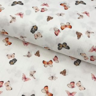 Dvojitá gázovina/mušelín Butterflies white digital print