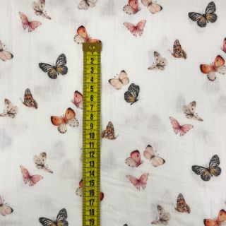 Dvoslojna gaza/muslin Butterflies white digital print