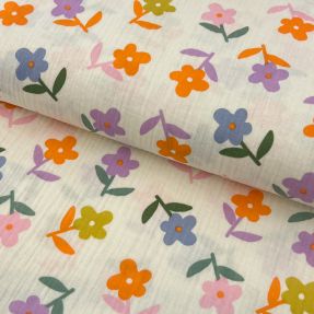 Dvoslojna gaza/muslin Retro flowie ecru