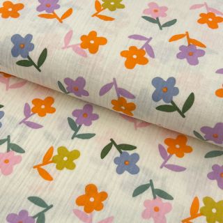 Dvoslojna gaza/muslin Retro flowie ecru