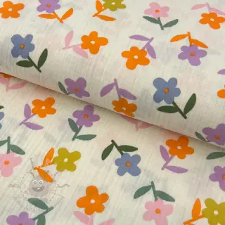 Dvoslojna gaza/muslin Retro flowie ecru