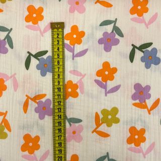 Dvoslojna gaza/muslin Retro flowie ecru