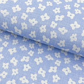 Dvoslojna gaza/muslin JACQUARD Flowers royal blue